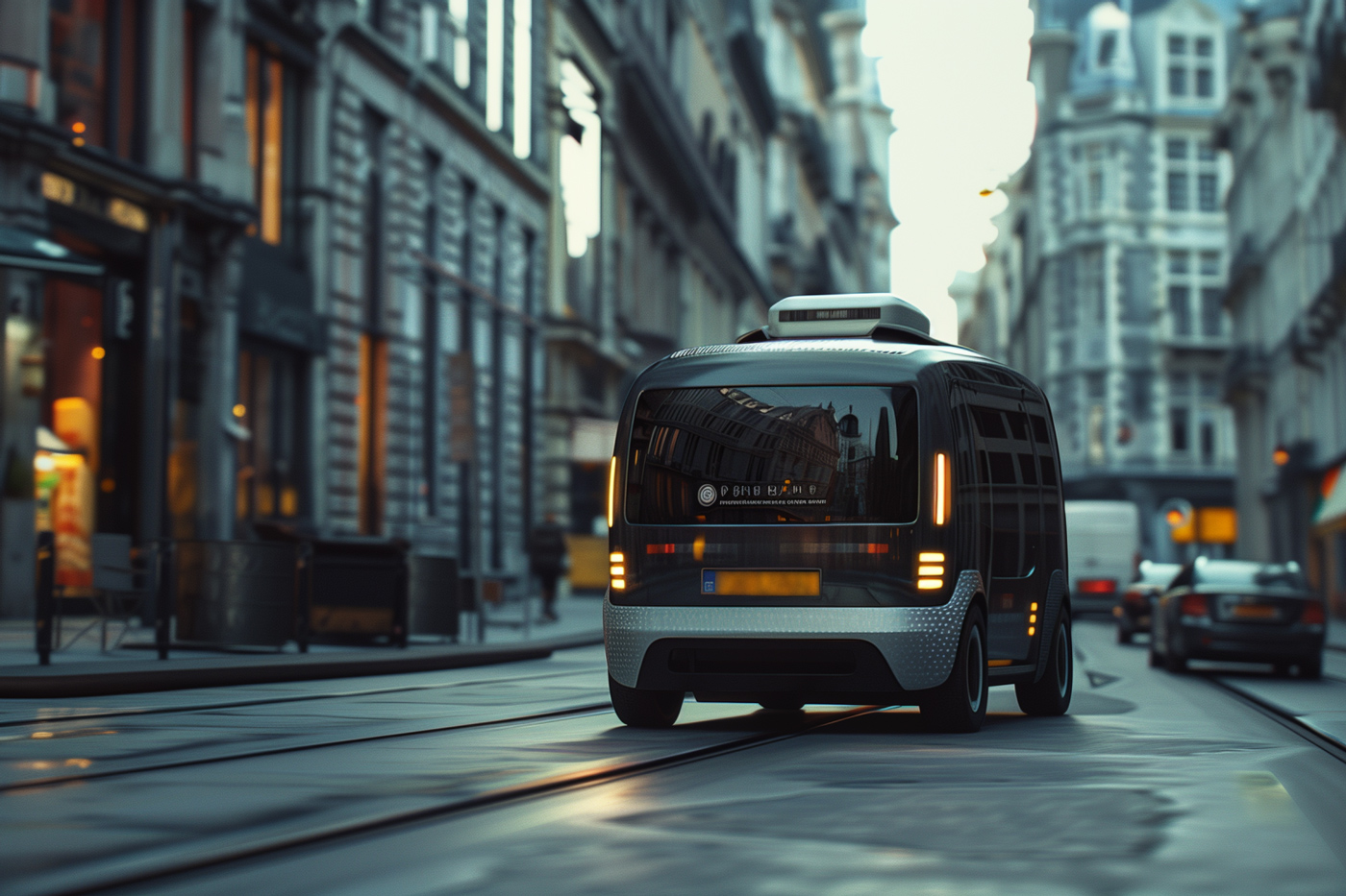 Self-driving cab in the city center