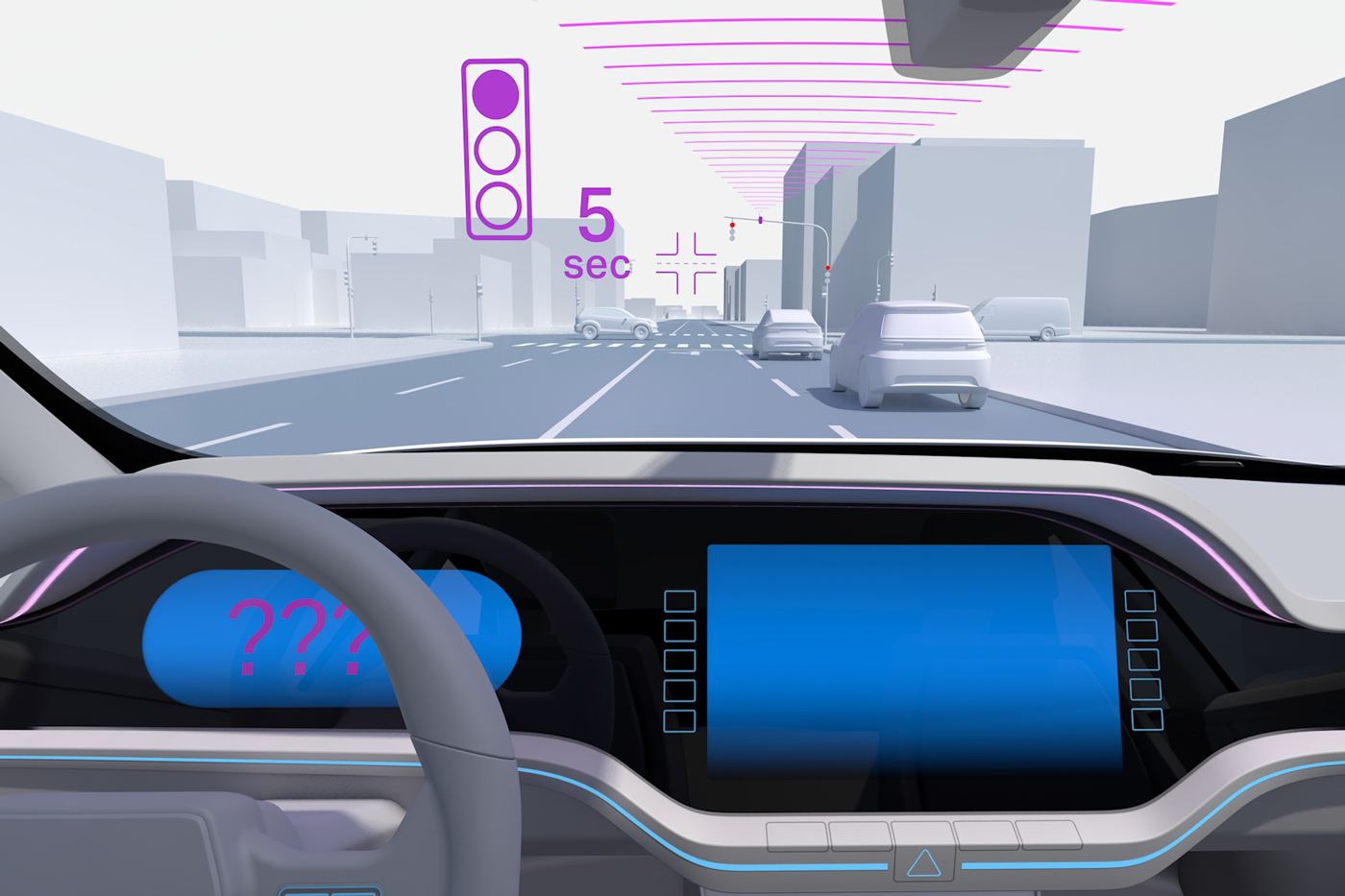 View from the inside through the windscreen of a car.